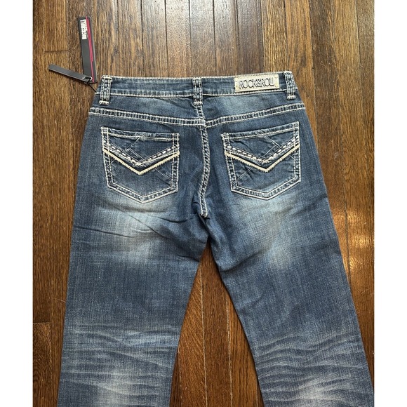 NWT Rock & Roll Denim Jeans Women's 30x34 Blue Juniors Riding Boot Cut Cowgirl - Picture 4 of 12